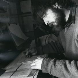 Tony Bromley notes wind velocity and direction readings from chart