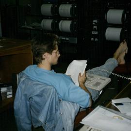 Brent O'Brien studying volcanology at IMEEMS desk