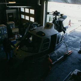 HNZ helicopter in Scott Base garage