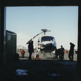 HNZ helicopter in Scott Base garage