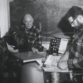 Sir Arthur Porritt, Governor General, in Post Office at Scott Base January 1969