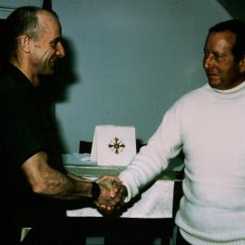 Capt Shoemaker and Sir David Beattie at the dedication of the altar, Chapel of the Snows
