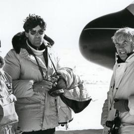 OIC Tasker (L) welcomes MP Bob Bell and Minister of Science Les Gander
