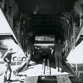 New Hagglund being loaded for transport to Scott Base