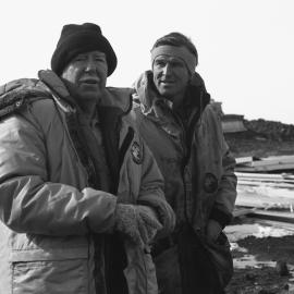 Frank O'Flynn, Minister of Defence with Doug Gibbons on Scott base construction 