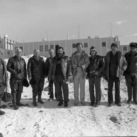 official inspection team form Soviet Union| with Dave Crerar OIC| in front of Scott base sign