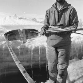 Ross McDonald winterover manager with parts of a dinghy found after summer's melt