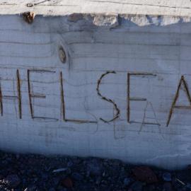 Names carved into the steps leading to the Cape Bird hut