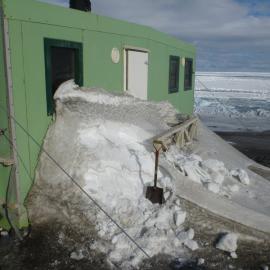 The Cape Bird hut buried in snow after the winter