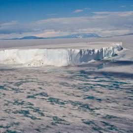 Aerial. Bell 212 helicopter over sea ice