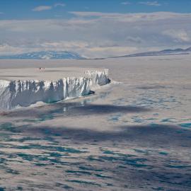 Aerial. Bell 212 helicopter over sea ice
