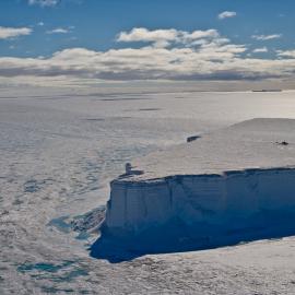 Aerial. Bell 212 helicopter over sea ice
