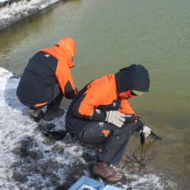 Watersampling Hypersaline Pond McMurdo Ice Shelf