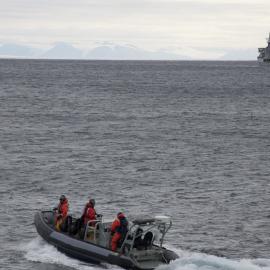 The HMNZS Wellington off Hut Point 