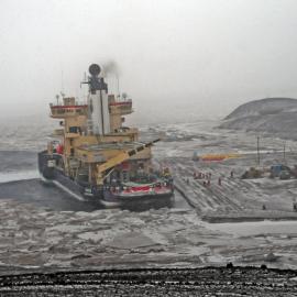 Ship in Dock at McMurdo Ice Wharf
