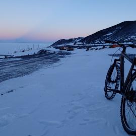 Cycling about Ross Island under the first rays of sunlight