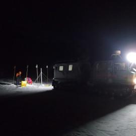 Working on the frozen sea ice in winter