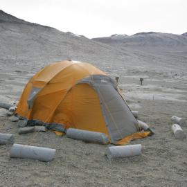 Tent with granite core anchors, Wright Valley