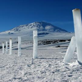 Fence post ice sculpture