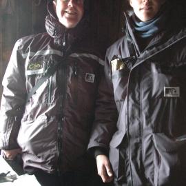 Garry Moore and James Blake inside Historic Hut