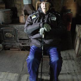 Sir Edmund Hillary Inside Scott's Hut at Cape Evans
