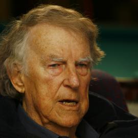 Sir Edmund Hillary during his last visit to Antarctica