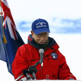 Antarctica New Zealand Board Chair Paul Hargreaves Addresing the Crowd at the Scott Base 50th Anniversary Celebrations