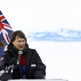 Prime Minister Helen Clark Addressing the Crowd at the Scott Base 50th Anniversary Celebrations