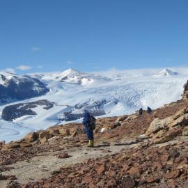 Tedrow Glacier with Royal Society Range beyond. From Mt Handsley