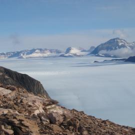 Early morning on New Mountain. View across the Taylor Glacier