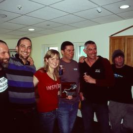 The engineering team awarding Victoria Metcalf the Award for the most breakages in a season! (not true!)