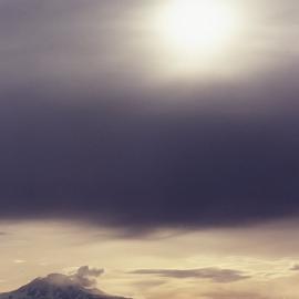 Gold and grey stormy skies over Mt Discovery