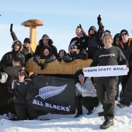 Scott Base show their support for the All Blacks during Rugby World Cup 2015