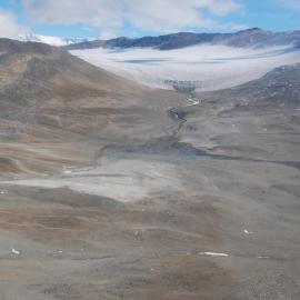 Looking up (northwestwards) the Marshall Valley, from helo