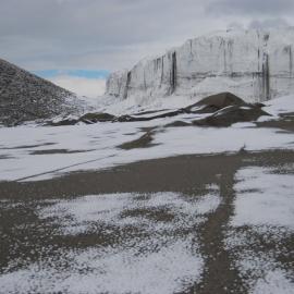 The face of the northern lobe of the Joyce Glacier, after an overnight snowfall