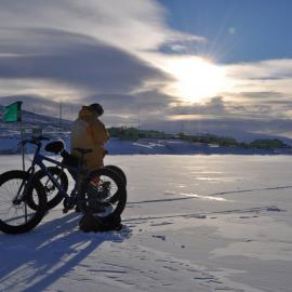 Fat Bikes, Molly and Brian cycled the Cape Armitage Loop track to McMurdo from Scott Base