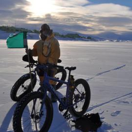 Fat Bikes, Molly and Brian cycled the Cape Armitage Loop track to McMurdo from Scott Base