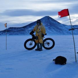Fat Bikes, Molly and Brian cycled the Cape Armitage Loop track to McMurdo from Scott Base