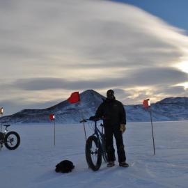 Fat Bikes, Molly and Brian cycled the Cape Armitage Loop track to McMurdo from Scott Base