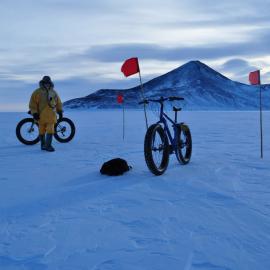 Fat Bikes, Molly and Brian cycled the Cape Armitage Loop track to McMurdo from Scott Base