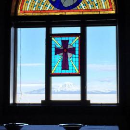 The Chapel of the Snows with Mt Discovery pictured through the window facing South