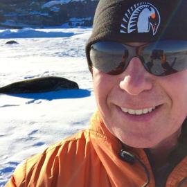 Tenby Powell in the Pressure Ridges with a seal