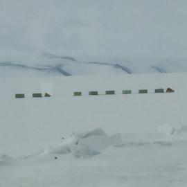 K131 Ice Training Driving on the Sea Ice outside Scott Base Sign