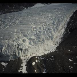 Glacier in Taylor Valley. Aerial. 