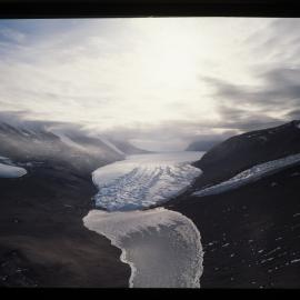 Lake Bonney in foreground. Dry Valley. Aerial. 
