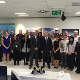 Prime Minister John Key with Antarctica New Zealand staff in Christchurch
