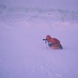 Intrepid photographer in light blizzard 