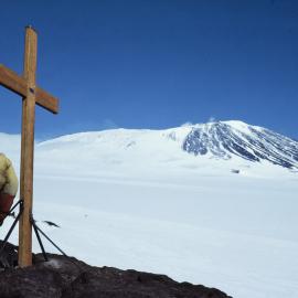 Placing boulders around base of memorial cross