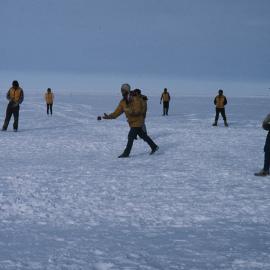 Mike Harman pitching in the VXE-6 iceball game