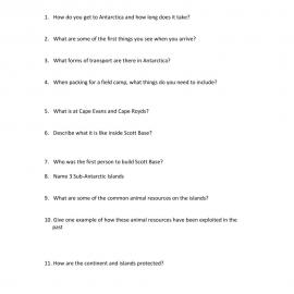 Antarctica and the Sub work sheet